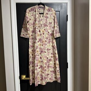 La Fille Floral Botanical Embroidered Tunic 3/4 Sleeve Dress Women Size Medium